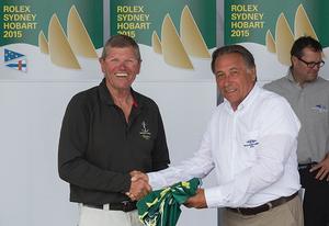 Shane Kearns receives his battle flag from CYCA Commodore John Cameron photo copyright Rolex/ Stefano Gattini http://www.rolex.com taken at  and featuring the  class