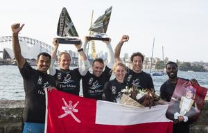 The Wave Muscat win the act and the overall 2015 Extreme Sailing Series. Skippered by Leigh McMillan (GBR) with team mates Pete Greenhalgh (GBR), Nasser Al Mashari (OMA), Sarah Ayton (GBR) , Ed Smyth (NZL/AUS) - 2015 Extreme Sailing Series photo copyright Lloyd Images taken at  and featuring the  class