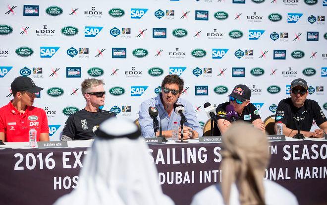 Diogo Cayolla, skipper of the first ever Portuguese Extreme Sailing Series team at the official press conference, hosted by Dubai International Marine Club © Lloyd Images
