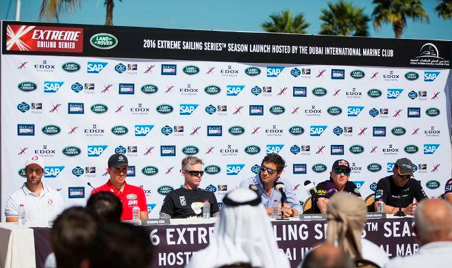 The international skippers are introduced to the media at the Dubai International Marine Club © Lloyd Images