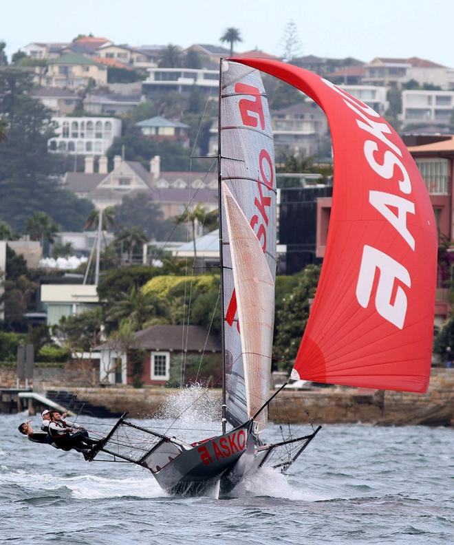 Marcus Ashley-Jones and his Asko Appliances crew drive the skiff to the limits - 2016 JJ Giltinan 18ft Skiff Championship © Frank Quealey /Australian 18 Footers League http://www.18footers.com.au