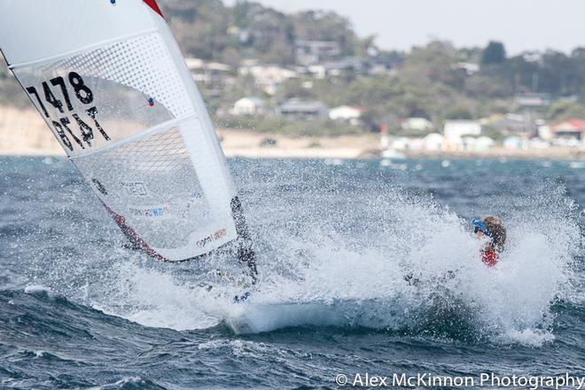 Genevieve Hennessy (U16 - AUS/NSW) is in the middle of this spray on, Aerobic. Breathe in!!! - 2015 Bic O'pen World Cup ©  Alex McKinnon Photography http://www.alexmckinnonphotography.com
