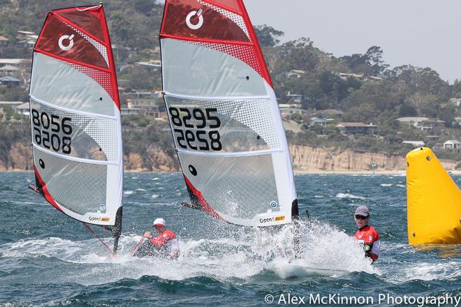 Max Oughtred (8295 - NSW) and Lars Von Sydow (8056 - USA) who is second overall in the Under 19s. - 2015 Bic O'pen World Cup ©  Alex McKinnon Photography http://www.alexmckinnonphotography.com
