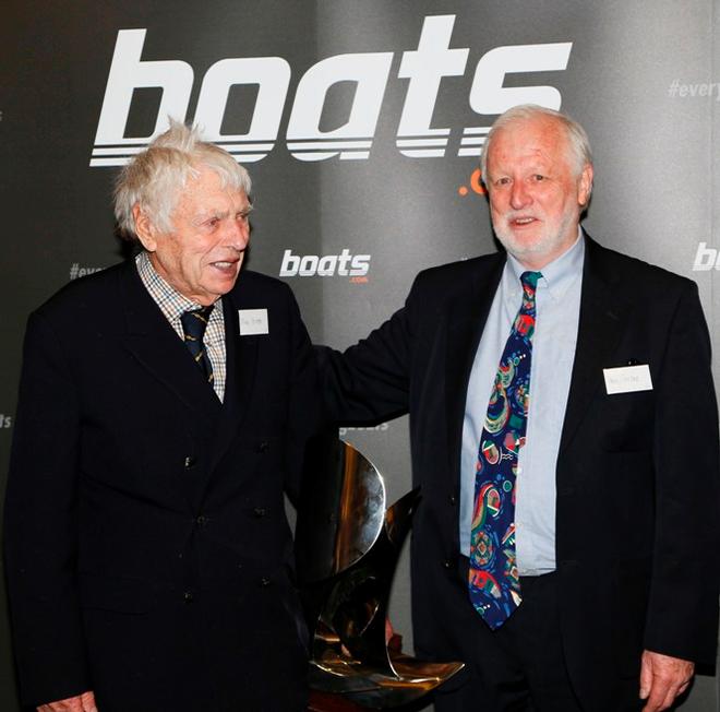 Cartoonist Mike Peyton receiving a boats.com YJA  Diamond Jubilee life-time achievement award, The Award was presented by Ian Atkins, CEO of boats.com and Paul Gelder Chairman of the Yachting Journalists' Association, at a gala luncheon at Trinity House today. © Patrick Roach