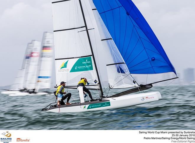 Jason Waterhouse (NSW) and Lisa Darmanin (NSW)  - 2016 ISAF Sailing World Cup - Miami  © Pedro Martinez / Sailing Energy http://www.sailingenergy.com/