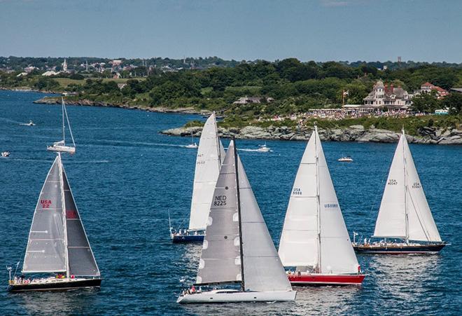 Jibs replaced spinnakers as the wind shifted for the later starters in the 2014 Newport Bermuda Race. Class 12, Cruiser Division, was won by the J160 'True' [USA22] skippered by Howard B. Hodgson, Jr. © Daniel Forster/PPL