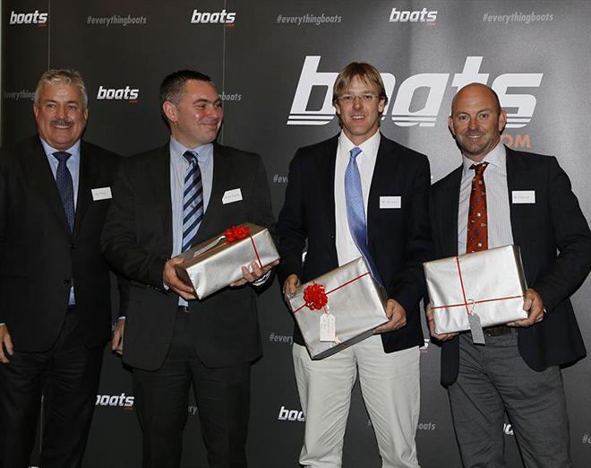Nominees for the boats.com YJA Yachtsman of the Year Award, presented by Ian Atkins, CEO of boats.com: Duncan Trusswell representing Giles Scott, Ian Williams and Ian Walker © Patrick Roach