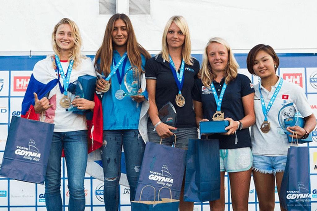 Noy Drihan ISR (second from left) after winning the U-17 and U-19 World RS:X Championships to add to her European Youth titles. She was part of the Israeli Youth team who was did not have visas issued in time to be able to compete in Malaysia © RS:X Class . http://www.rsxclass.com