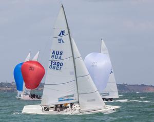 Fifteen+ (David Clark, Mark Langford, Mick Slinn and Sean O’Rourke) go back uphill as some of the other leaders head into the bottom gate. - 2016 Etchells Australian Championship photo copyright  John Curnow taken at  and featuring the  class