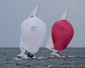 Whisper (winner) and Animal House (second) bring it down to the finish of Race Five. - 2016 Etchells Australian Championship photo copyright  John Curnow taken at  and featuring the  class