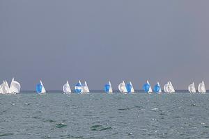 White and Blue spinnakers contrasted by an impending sky… - 2016 Etchells Australian Championship photo copyright  John Curnow taken at  and featuring the  class