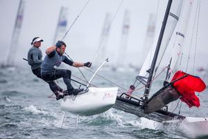 Nacra 17 fleet in action - 2016 ISAF Sailing World Cup Miami photo copyright Richard Langdon /Ocean Images http://www.oceanimages.co.uk taken at  and featuring the  class