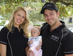 Abbey and James Ward with Evie, the newest member of the Mojo Wine supporters group photo copyright Frank Quealey /Australian 18 Footers League http://www.18footers.com.au taken at  and featuring the  class