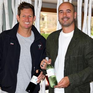 League Club Manager Luke Redmond with Mojo Wine's Sabino Matera photo copyright Frank Quealey /Australian 18 Footers League http://www.18footers.com.au taken at  and featuring the  class