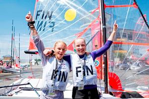 Sirre Kronlof and Veera Hokka(FIN) - 2015 ISAF Youth Sailing World Championship photo copyright Christophe Launay taken at  and featuring the  class