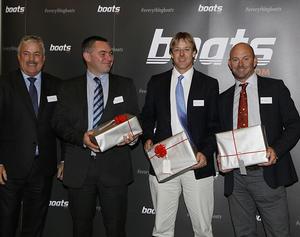 Nominees for the boats.com YJA Yachtsman of the Year Award, presented by Ian Atkins, CEO of boats.com: Duncan Trusswell representing Giles Scott, Ian Williams and Ian Walker photo copyright Patrick Roach taken at  and featuring the  class
