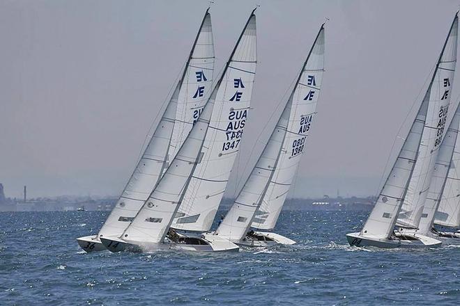 Fair Dinkum (Bow#14) right in there with some of the regatta leaders. - 2016 Brisbane Etchells Winter Championship © Kylie Wilson Positive Image - copyright http://www.positiveimage.com.au/etchells