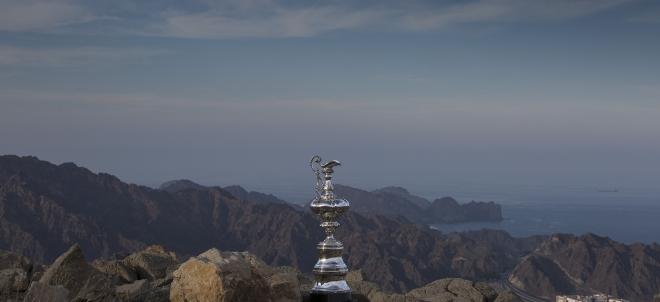 The Americas Cup Trophy in Muscat, Oman. Shown here on location in the Omani mountains to celebrate and highlight The Americas Cup World Series coming to Oman in February 2016 © Mark Lloyd http://www.lloyd-images.com