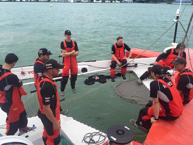 TeamVodafoneSailing crew before the start of the  2016 Auckland Tauranga Race. The wind dropped from 50-60kts to less than 5kts just a few hours before the start. © TeamVodafoneSailing