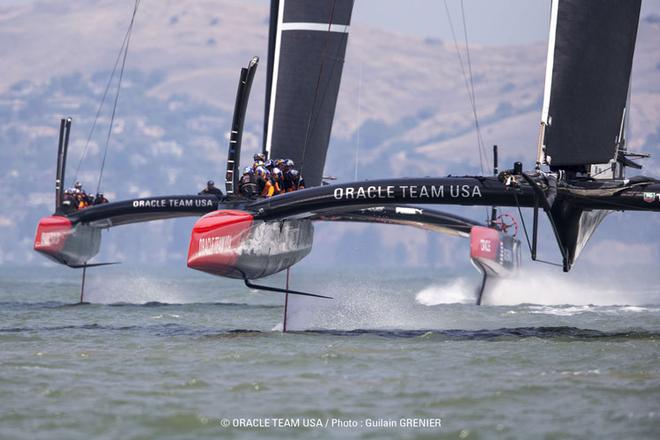 Oracle Team USA’s two AC72’s on foils during training in San Francisco © Guilain Grenier Oracle Team USA http://www.oracleteamusamedia.com/