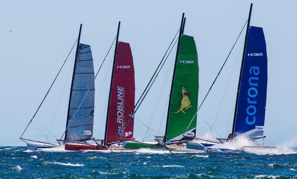 Ducks in a row, and a drone too. Group 4 fleet racing start. WMRT Fremantle 2016 © Guy Nowell http://www.guynowell.com