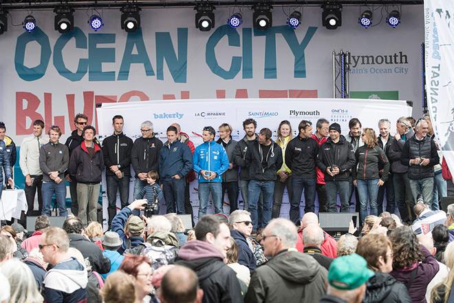 The Transat bakerly skippers are presented to the city on the Barbican © Lloyd Images