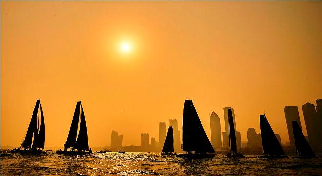 The GC32 fleet entered the Qingdao Stadium on the second day of racing in China © Aitor Alcalde Colomer