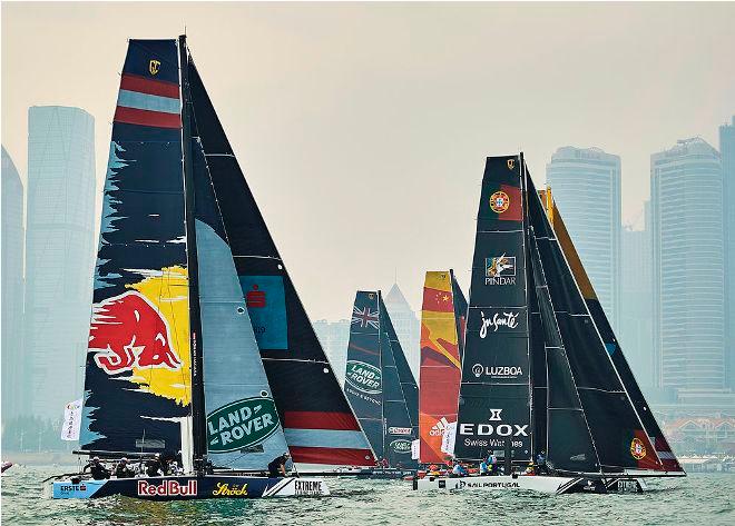 The GC32 fleet sailed 6 races today in the Qingdao Stadium. © Aitor Alcalde Colomer
