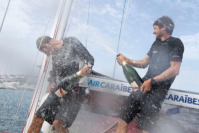 Thierry Chabagny and Erwan Tabarly on Gedimat celebrate their victory in the 13th edition of La Transat AG2R La Mondiale © Alexis Courcoux