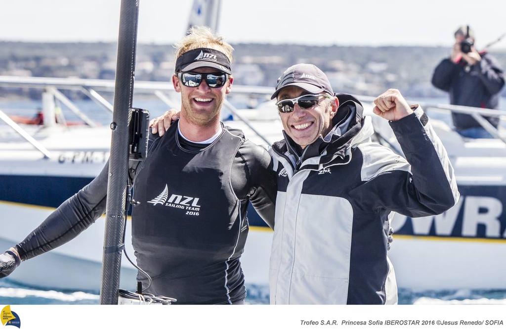 Josh Junior (NZL) and coach John Cutler - Finn class winner - Trofeo Princesa Softia - Medal races, April 2, 2016 ©  Pedro Martinez/MartinezStudio/Sofia http://www.trofeoprincesasofia.org/