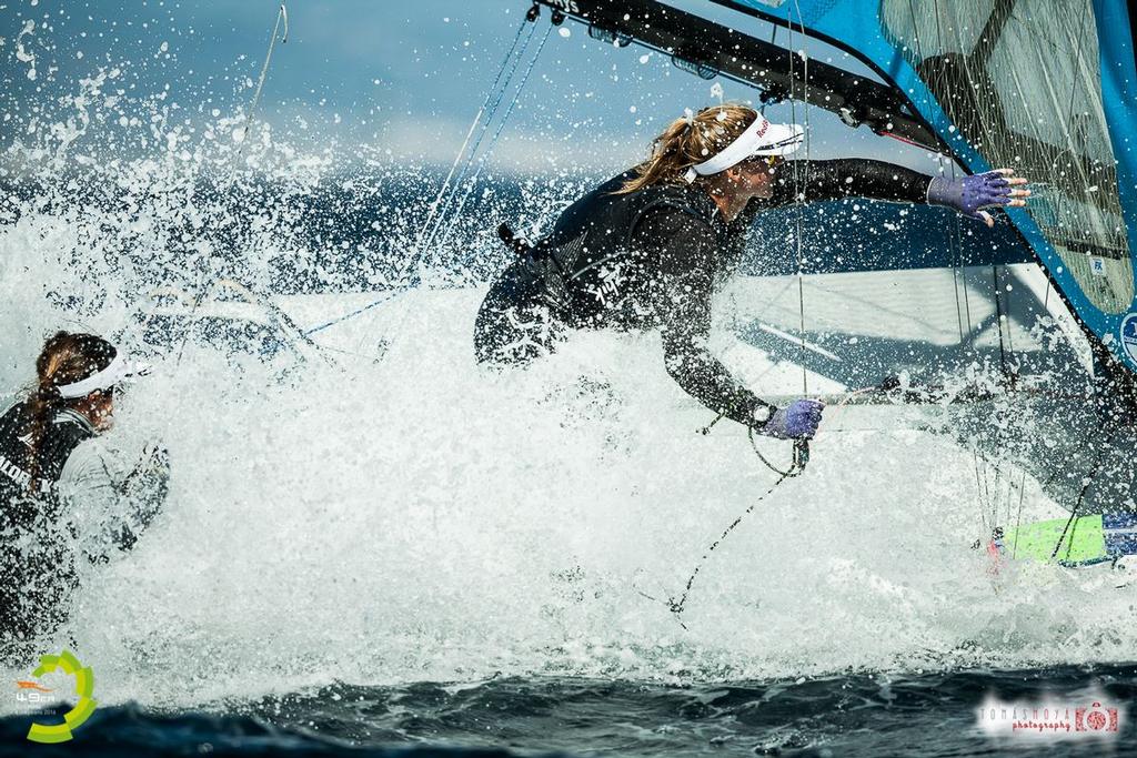 Molly Meech and Alex Maloney - Day 3 2016 49er and 49erFX European Championship. © Tomas Moya