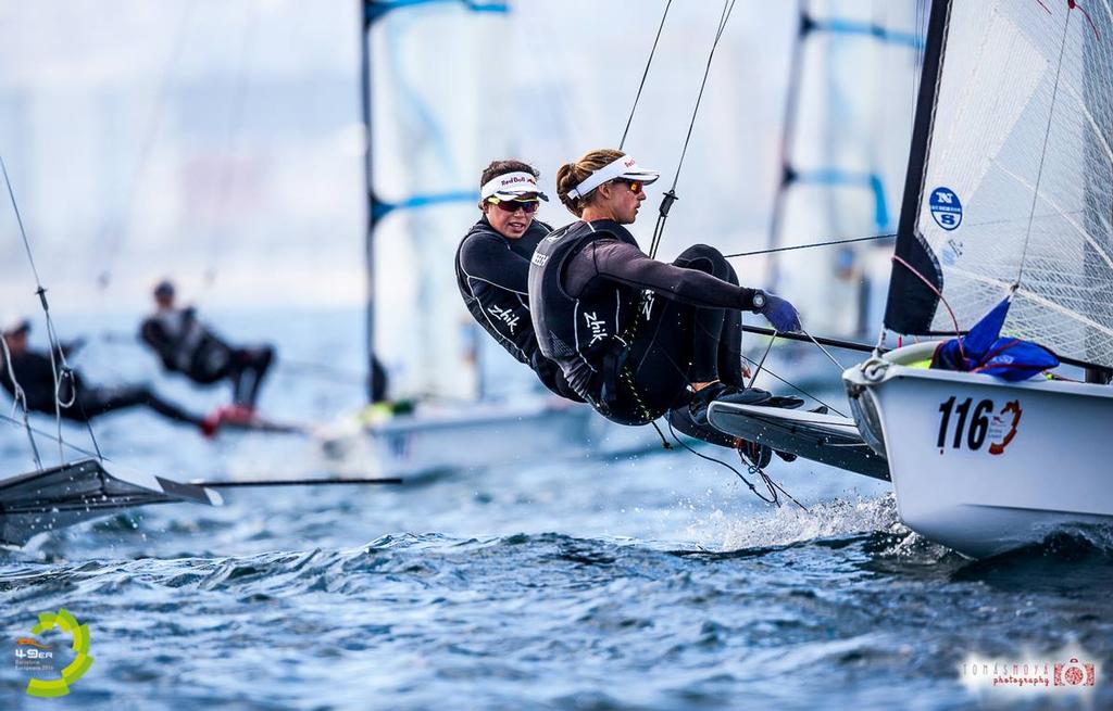 Alex Maloney and Mollie Meech  - Day 5 2016 49er and 49erFX European Championship © Tomas Moya