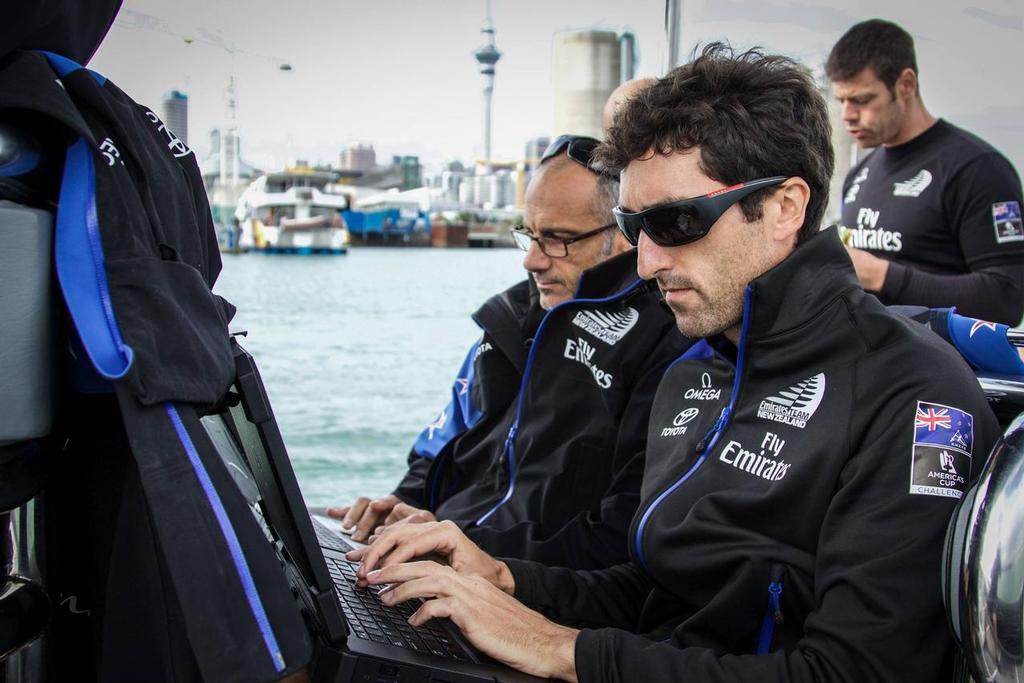 Test engineers on the tender - Emirates Team NZ - Waitemata Harbour, April 2016 photo copyright Emirates Team New Zealand http://www.etnzblog.com taken at  and featuring the  class