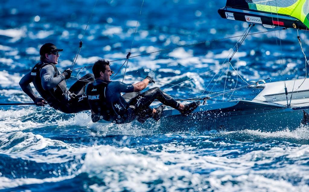 Peter Burling and Blair Tuke (NZL) - 49er - 2016 Sailing World Cup Hyeres - Day 1 photo copyright  Jesus Renedo / Sailing Energy http://www.sailingenergy.com/ taken at  and featuring the  class