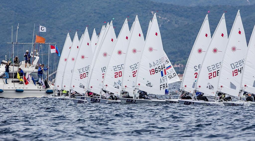 Laser Radial start  - World Sailing Cup Hyeres Day 2 photo copyright Pedro Martinez / Sailing Energy / World Sailing taken at  and featuring the  class