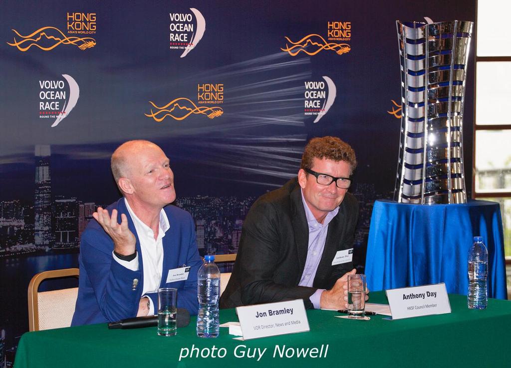 Volvo Ocean Race 2017-18. John Bramley (VOR) and Anthony Day (HK Sailing Federation) at the HK Stopover Press Announcement. © Guy Nowell http://www.guynowell.com