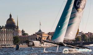 GAC Pindar flying to the upwind mark with a backdrop of the winter palace on the final day of racing in Saint Petersburg. photo copyright Lloyd Images taken at  and featuring the  class