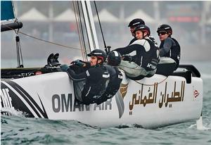 A shot of the Oman Air crew in action in Act two, Qingdao, skippered by Morgan Larson. photo copyright Aitor Alcalde Colomer taken at  and featuring the  class