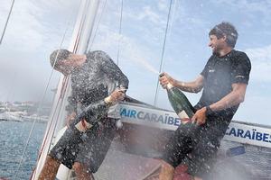 Thierry Chabagny and Erwan Tabarly on Gedimat celebrate their victory in the 13th edition of La Transat AG2R La Mondiale photo copyright Alexis Courcoux taken at  and featuring the  class