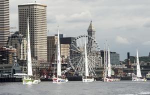 Clipper Race fleet in Parade of Sail by Seattle Waterfront photo copyright Marina Thomas taken at  and featuring the  class
