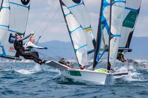 Australian 49er FX crew Lloyd and Elks (AUS) - 2016 Sailing World Cup Hyeres photo copyright Australian Sailing Team / Beau Outteridge taken at  and featuring the  class