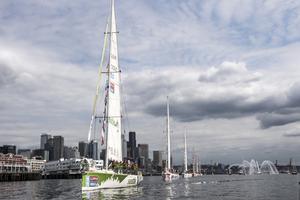 Visit Seattle yacht leads fleet in Parade of Sail by Seattle Waterfront photo copyright Marina Thomas taken at  and featuring the  class