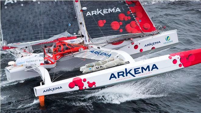 Lalou Roucayrol on board Arkema leads the Multi50 group that have chosen a southerly route © Lloyd Images