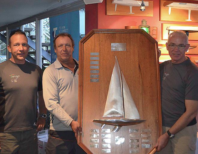 Sam Haines, Ian Walker and Chris Hampton with their ‘Trophy’. Thankfully they did not have to worry about getting it on the plane home. - Etchells Brisbane Winter Championship © Emily Scott