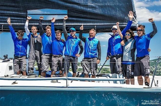 Skipper Alberto Rossi (third from right, holding tiller) celebrates after completing an impressive victory in the D-Marin Farr 40 Sibenik Regatta © Sara Proctor