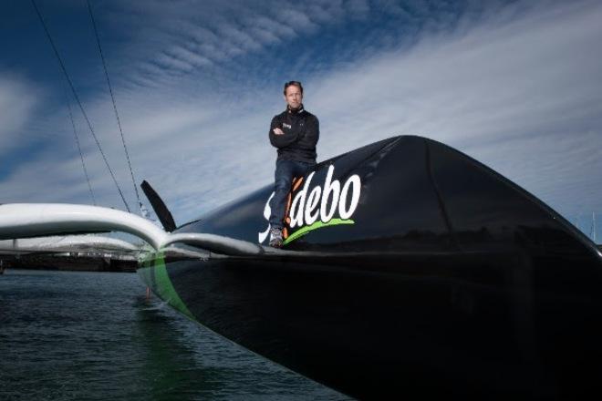 Thomas Coville aboard the giant trimaran Sodebo on day three of The Transat bakerly © The Transat Bakerly