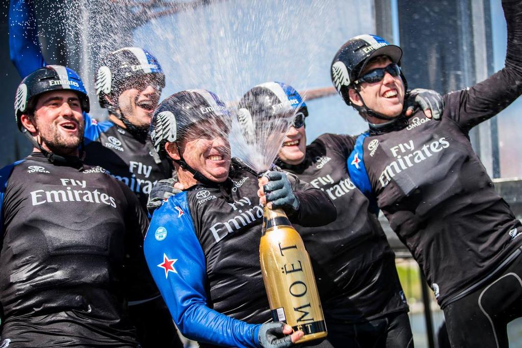 Emirates Team NZ celebrate their win - Louis Vuitton America's Cup World Series New York photo copyright Emirates Team New Zealand http://www.etnzblog.com taken at  and featuring the  class