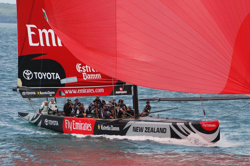 Emirates Team New Zealand`s NZ92 under spinnaker power during a testing session on the Hauraki gulf. 7/12/2006 © Chris Cameron www.chriscameron.co.nz