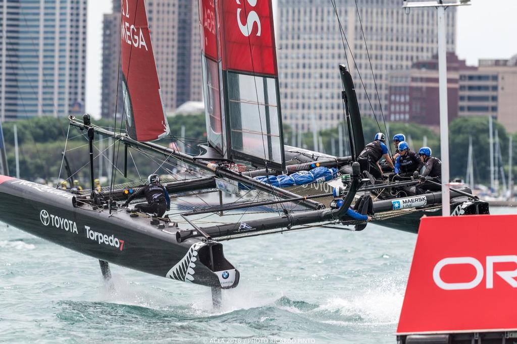 Emirates Team NZ continues their overall series lead - Louis Vuitton America's Cup World Series Chicago - Racing Day 2 photo copyright ACEA / Ricardo Pinto http://photo.americascup.com/ taken at  and featuring the  class