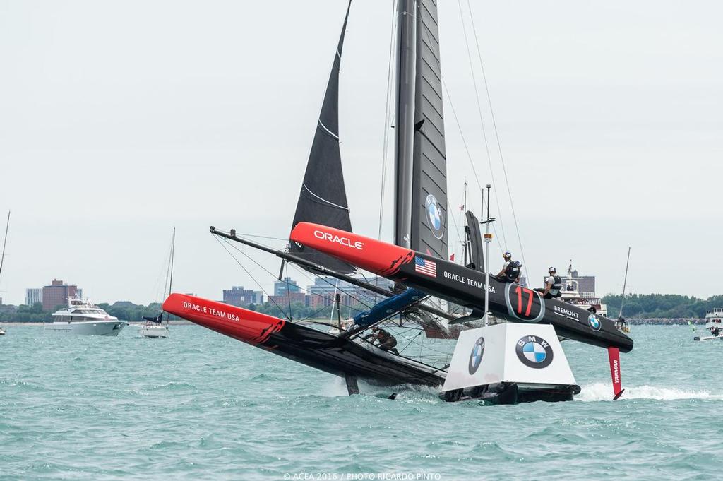 Oracle Team USA lifts over a mark - Louis Vuitton America's Cup World Series Chicago - Racing Day 2 photo copyright ACEA / Ricardo Pinto http://photo.americascup.com/ taken at  and featuring the  class